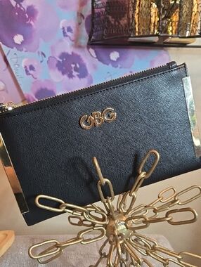 GBG Los Angeles Black Clutch with Gold Hardware